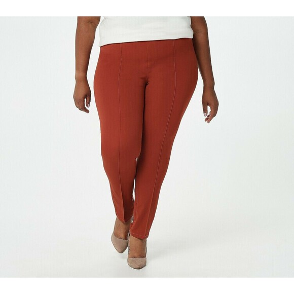 Isaac Mizrahi Live! 30Tall 24/7 Stretch Slim Leg Pants Burnt Henna A386008GX5R50 - Picture 1 of 4